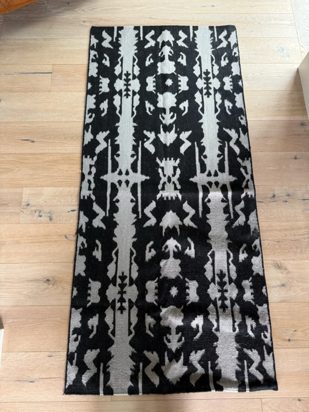 Eskayel Black & Gray Geometric Wool and Cotton Runner Rug